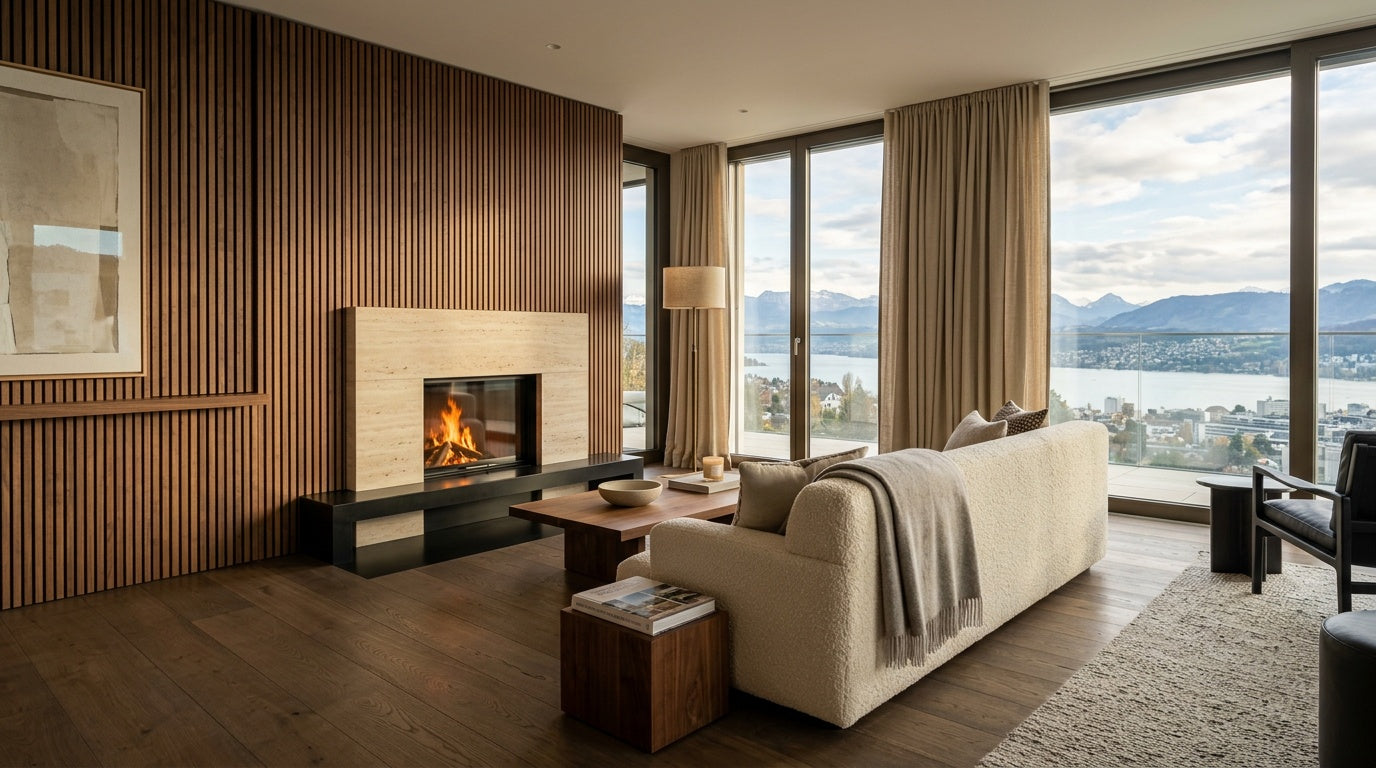 Zürichberg XL Walnut Acoustic Wall Panel — 270 × 110 cm