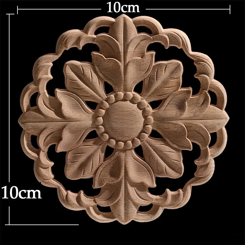 Wood Figurines Wood Frame Wood Applique Onlay Wood Decal Classical Exquisite Antique Floral Leaves Wooden Home Decoration Walls